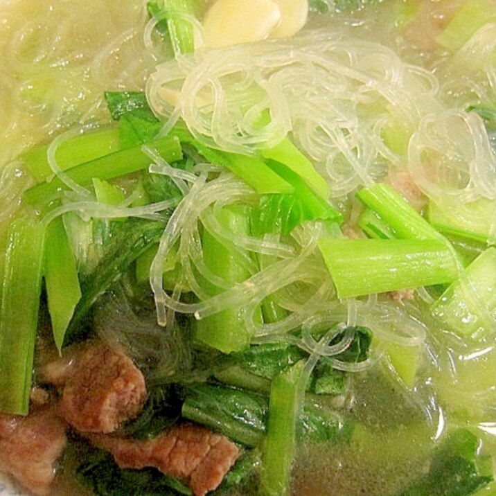 豚肉、小松菜、春雨入れスープ
